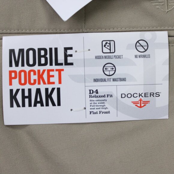 Dockers D4 Pants NWT Mens 36x34 Beige Relaxed Fit Mobile Pocket Khaki Flat Front - Picture 8 of 15